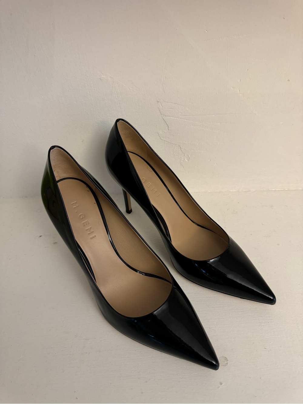 M GEMI Esatto Black Patent Leather Stiletto  Heels 90 MM IT 37 1/2